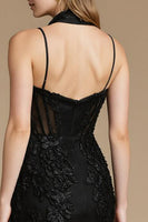 Laden Sie das Bild in den Galerie-Viewer, Schwarzes Korsett A Linie Kurzes Cocktailkleid mit Spaghettiträgern