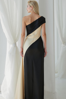 Schwarz-weißes Etui Satin Abendkleid mit einer Schulter
