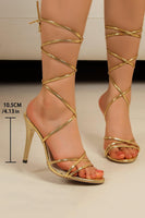 Laden Sie das Bild in den Galerie-Viewer, Golden Gladiator Riemchen Sandalen mit Stiletto-Absatz mit offener Zehenpartie