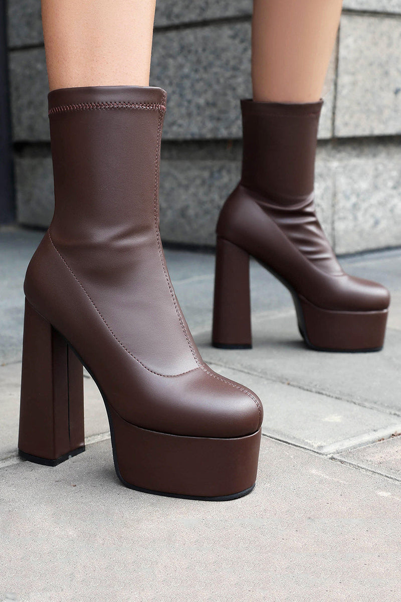 Laden Sie das Bild in den Galerie-Viewer, Schwarze Plateaustiefeletten mit runder Zehenpartie und klobigen Absatz