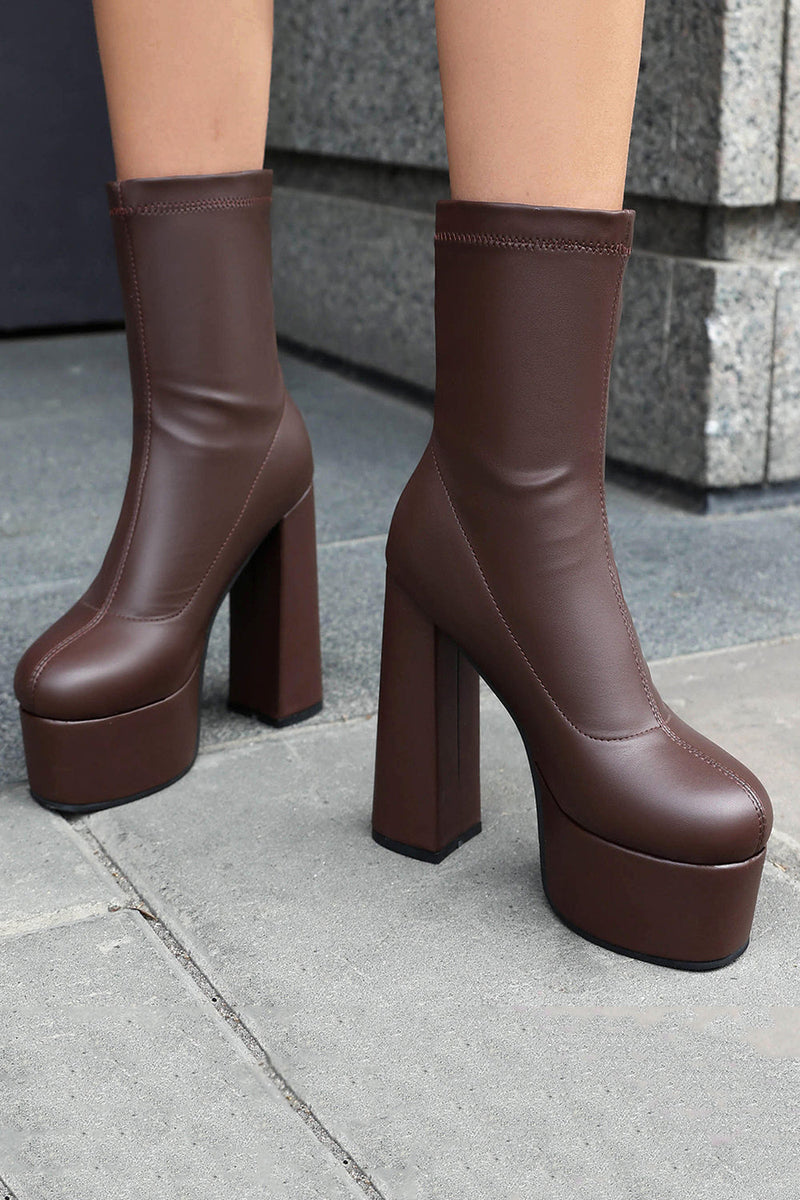 Laden Sie das Bild in den Galerie-Viewer, Schwarze Plateaustiefeletten mit runder Zehenpartie und klobigen Absatz