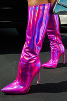 Laden Sie das Bild in den Galerie-Viewer, Glitzernde Rosa Stiletto-Stiefel mit hoher Spitze und hohem Absatz