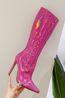 Laden Sie das Bild in den Galerie-Viewer, Glitzernde Rosa Stiletto-Stiefel mit hoher Spitze und hohem Absatz