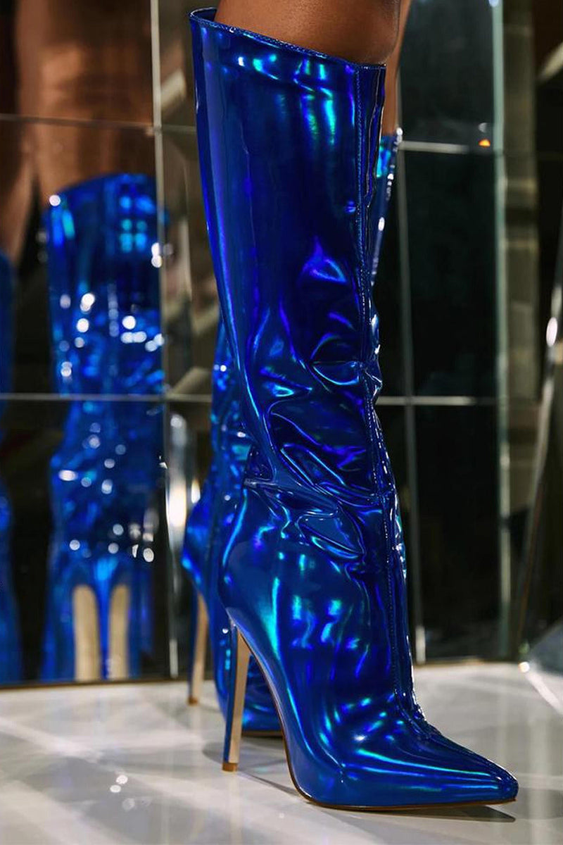 Laden Sie das Bild in den Galerie-Viewer, Glitzernde Rosa Stiletto-Stiefel mit hoher Spitze und hohem Absatz