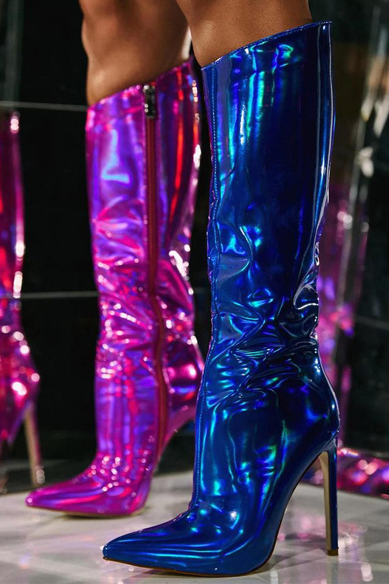 Laden Sie das Bild in den Galerie-Viewer, Glitzernde Rosa Stiletto-Stiefel mit hoher Spitze und hohem Absatz