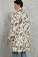 Laden Sie das Bild in den Galerie-Viewer, Grauer Herrenmantel aus Kunstpelz mit gekerbtem Revers