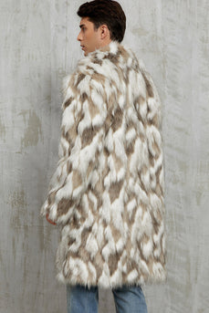 Grauer Herrenmantel aus Kunstpelz mit gekerbtem Revers