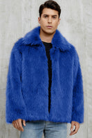 Laden Sie das Bild in den Galerie-Viewer, Schwarzer Flauschiger Kurzer Wintermantel aus Kunstpelz für Herren