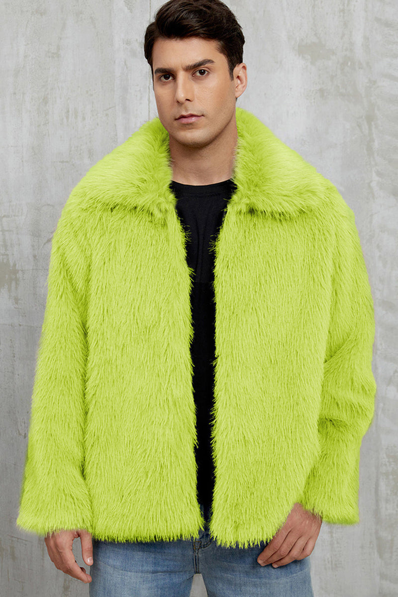 Laden Sie das Bild in den Galerie-Viewer, Schwarzer Flauschiger Kurzer Wintermantel aus Kunstpelz für Herren