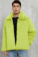 Laden Sie das Bild in den Galerie-Viewer, Schwarzer Flauschiger Kurzer Wintermantel aus Kunstpelz für Herren