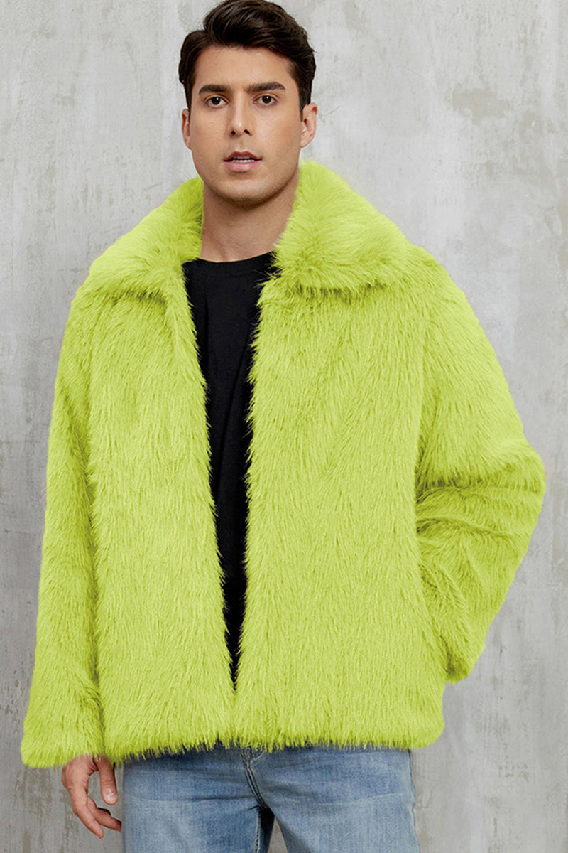 Laden Sie das Bild in den Galerie-Viewer, Schwarzer Flauschiger Kurzer Wintermantel aus Kunstpelz für Herren