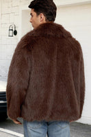 Laden Sie das Bild in den Galerie-Viewer, Schwarzer Flauschiger Kurzer Wintermantel aus Kunstpelz für Herren