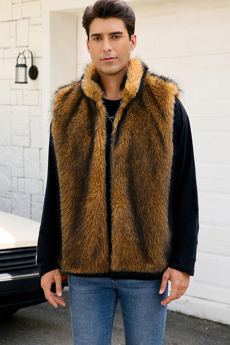 Laden Sie das Bild in den Galerie-Viewer, Hellgraue Winterweste aus Kunstpelz für Herren