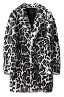 Laden Sie das Bild in den Galerie-Viewer, Schwarz-weißer Schal Revers Kunstpelz Leopard Herrenmantel