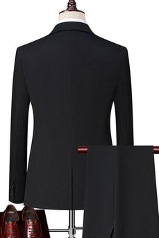 Schwarze Singel Brüste mit gekerbtem Revers 3-teilige Herrenanzüge