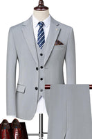 Laden Sie das Bild in den Galerie-Viewer, Schwarze Singel Brüste mit gekerbtem Revers 3-teilige Herrenanzüge