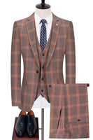 Laden Sie das Bild in den Galerie-Viewer, Blaues Gekerbtes Revers Slim Fit Karierte Herrenanzüge