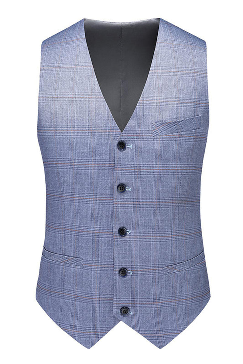 Laden Sie das Bild in den Galerie-Viewer, Blau Gekerbtes Revers 3 Stück Formelle Herrenanzüge