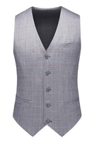Laden Sie das Bild in den Galerie-Viewer, Grau Kariertes Gekerbtes Revers 3 Stück Formelle Herrenanzüge
