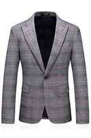 Laden Sie das Bild in den Galerie-Viewer, Grau Karierte Peak-Revers Anzüge für Herren 3-teilige Ballanzüge