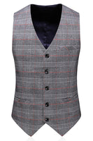 Laden Sie das Bild in den Galerie-Viewer, Grau Karierte Peak-Revers Anzüge für Herren 3-teilige Ballanzüge