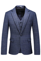 Laden Sie das Bild in den Galerie-Viewer, Dunkelblau Karierte 3-teilige Ballanzüge mit gekerbtem Revers für Herren