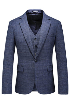 Dunkelblau Karierte 3-teilige Ballanzüge mit gekerbtem Revers für Herren