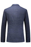 Laden Sie das Bild in den Galerie-Viewer, Dunkelblau Karierte 3-teilige Ballanzüge mit gekerbtem Revers für Herren