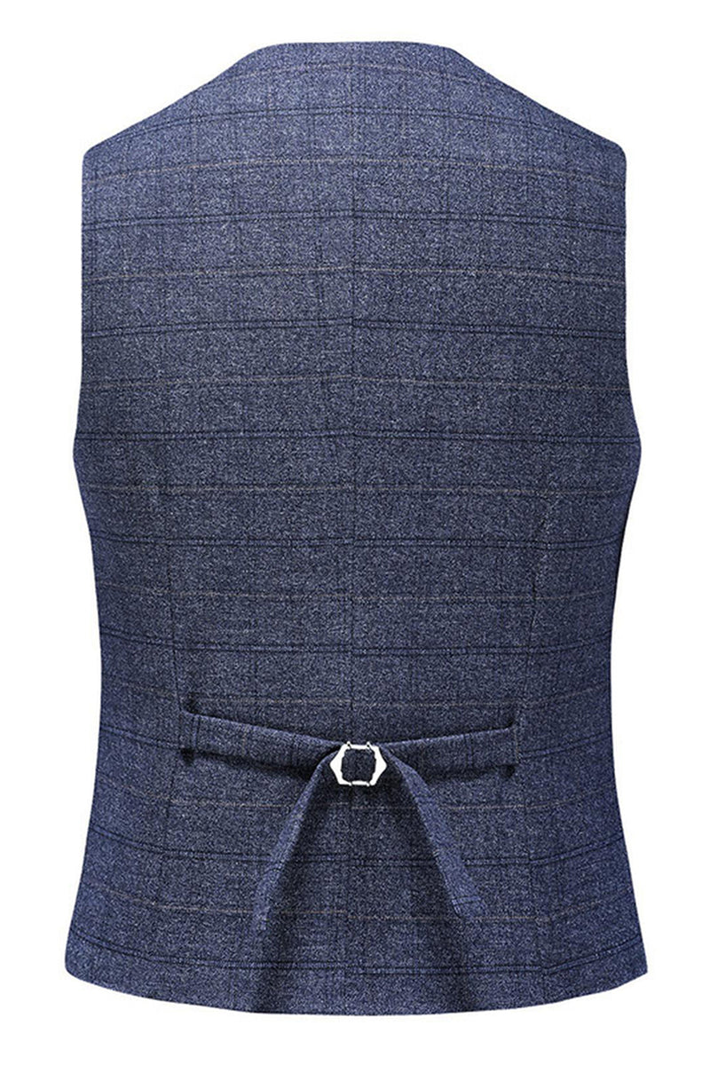 Laden Sie das Bild in den Galerie-Viewer, Dunkelblau Karierte 3-teilige Ballanzüge mit gekerbtem Revers für Herren