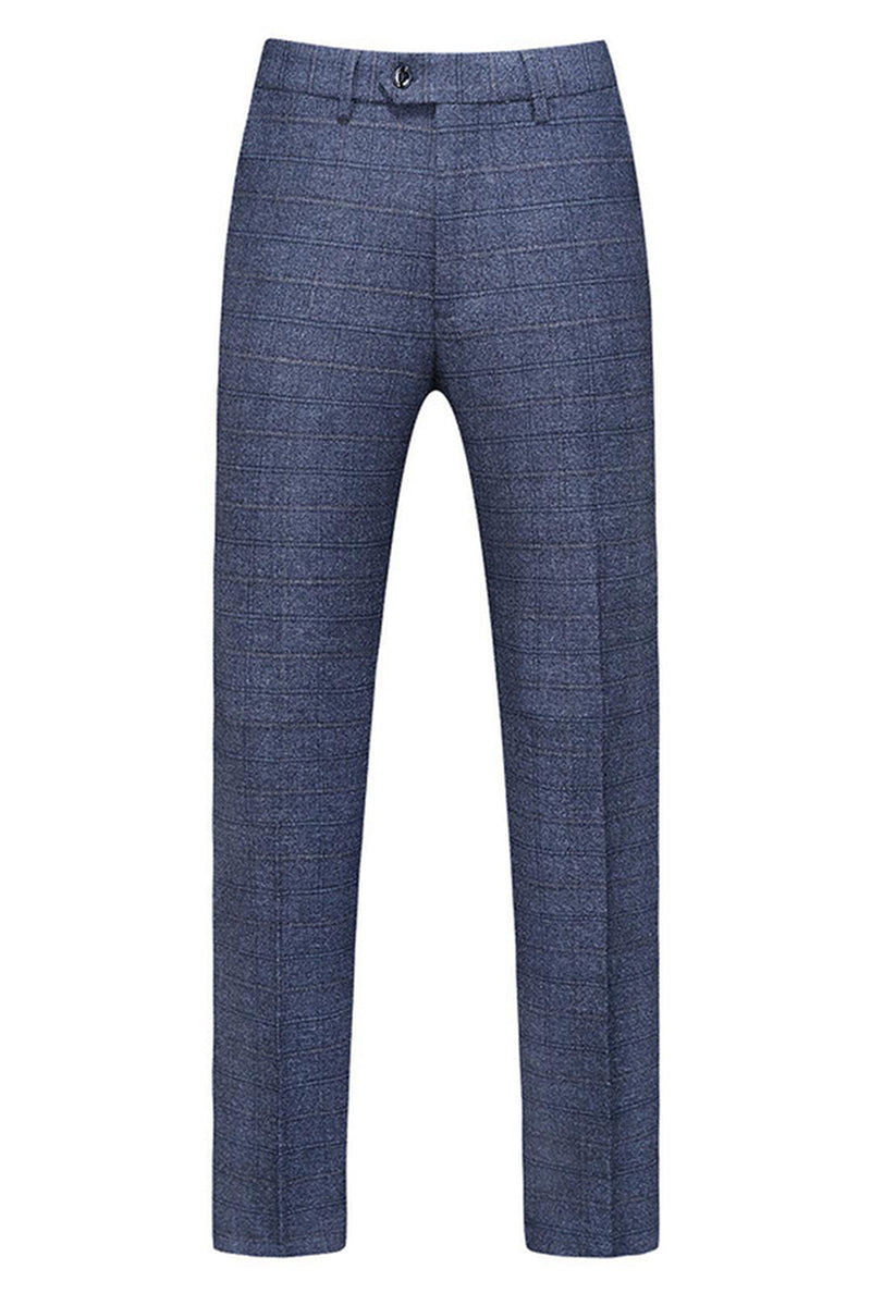 Laden Sie das Bild in den Galerie-Viewer, Dunkelblau Karierte 3-teilige Ballanzüge mit gekerbtem Revers für Herren