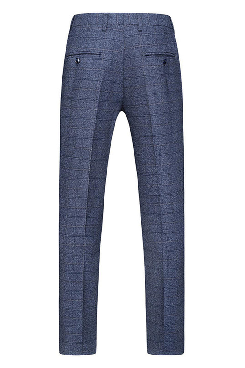 Laden Sie das Bild in den Galerie-Viewer, Dunkelblau Karierte 3-teilige Ballanzüge mit gekerbtem Revers für Herren