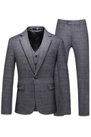 Laden Sie das Bild in den Galerie-Viewer, Dunkelblau Karierte 3-teilige Ballanzüge mit gekerbtem Revers für Herren