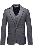 Laden Sie das Bild in den Galerie-Viewer, Dunkelblau Karierte 3-teilige Ballanzüge mit gekerbtem Revers für Herren