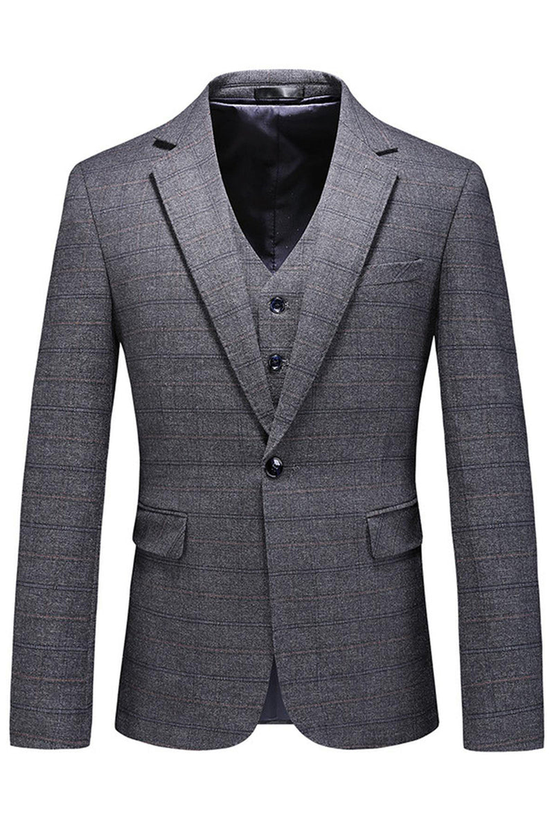 Laden Sie das Bild in den Galerie-Viewer, Dunkelblau Karierte 3-teilige Ballanzüge mit gekerbtem Revers für Herren