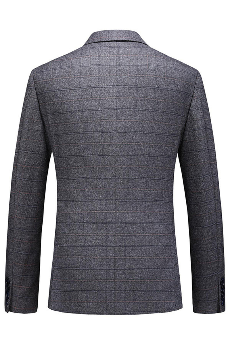 Laden Sie das Bild in den Galerie-Viewer, Dunkelblau Karierte 3-teilige Ballanzüge mit gekerbtem Revers für Herren