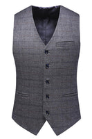 Laden Sie das Bild in den Galerie-Viewer, Dunkelblau Karierte 3-teilige Ballanzüge mit gekerbtem Revers für Herren