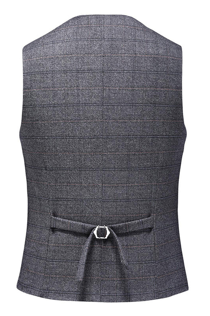 Laden Sie das Bild in den Galerie-Viewer, Dunkelblau Karierte 3-teilige Ballanzüge mit gekerbtem Revers für Herren