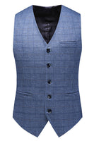 Laden Sie das Bild in den Galerie-Viewer, Dunkelblau Karierte 3-teilige Ballanzüge mit gekerbtem Revers für Herren