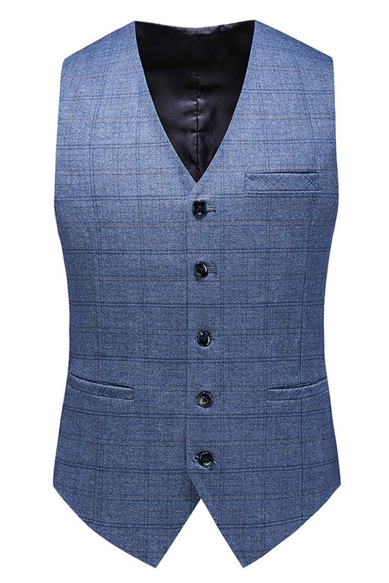 Laden Sie das Bild in den Galerie-Viewer, Dunkelblau Karierte 3-teilige Ballanzüge mit gekerbtem Revers für Herren