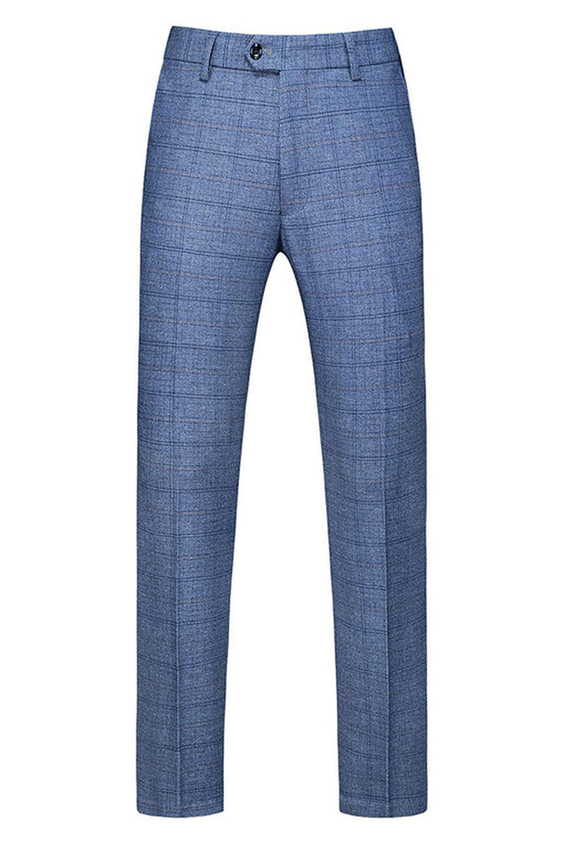 Laden Sie das Bild in den Galerie-Viewer, Dunkelblau Karierte 3-teilige Ballanzüge mit gekerbtem Revers für Herren