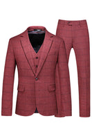 Laden Sie das Bild in den Galerie-Viewer, Dunkelblau Karierte 3-teilige Ballanzüge mit gekerbtem Revers für Herren