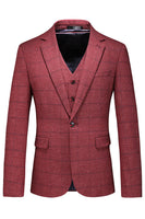 Laden Sie das Bild in den Galerie-Viewer, Dunkelblau Karierte 3-teilige Ballanzüge mit gekerbtem Revers für Herren