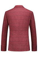 Laden Sie das Bild in den Galerie-Viewer, Dunkelblau Karierte 3-teilige Ballanzüge mit gekerbtem Revers für Herren