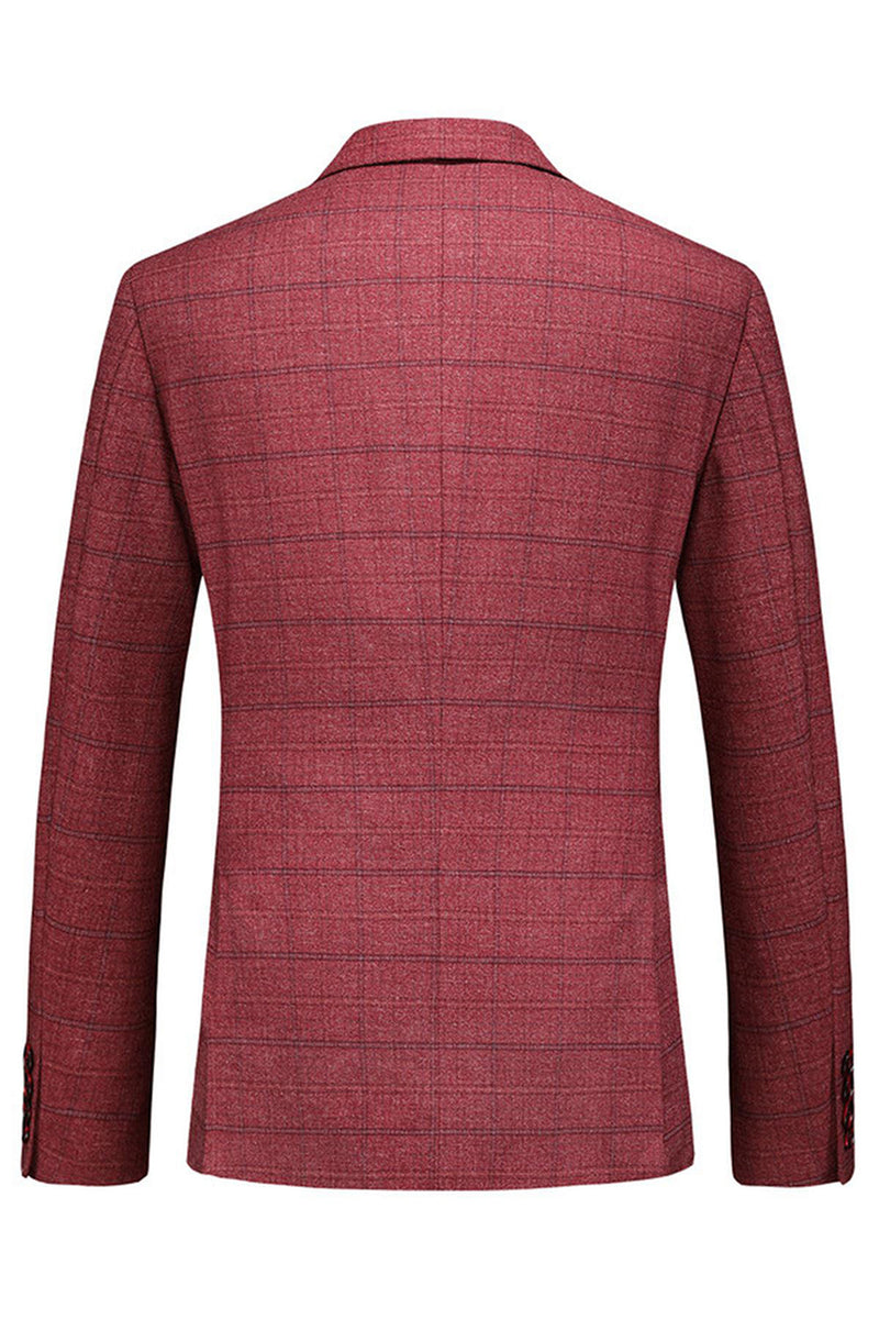 Laden Sie das Bild in den Galerie-Viewer, Dunkelblau Karierte 3-teilige Ballanzüge mit gekerbtem Revers für Herren