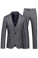 Laden Sie das Bild in den Galerie-Viewer, Grau Karierte Peak-Revers für Herren 3-teilige Formelle Anzüge