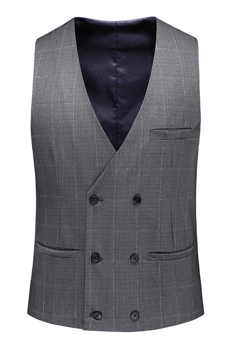 Laden Sie das Bild in den Galerie-Viewer, Grau Karierte Peak-Revers für Herren 3-teilige Formelle Anzüge