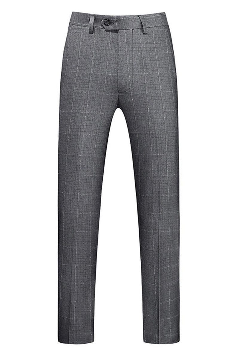 Laden Sie das Bild in den Galerie-Viewer, Grau Karierte Peak-Revers für Herren 3-teilige Formelle Anzüge