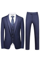 Laden Sie das Bild in den Galerie-Viewer, Herren Violette Einreihige 3-teilige Ballanzüge mit gekerbtem Revers