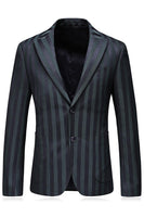 Laden Sie das Bild in den Galerie-Viewer, Graugrün Gestreifte Ballanzüge mit spitzem Revers für Herren 3 Stück