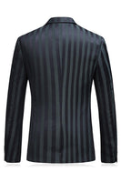 Laden Sie das Bild in den Galerie-Viewer, Graugrün Gestreifte Ballanzüge mit spitzem Revers für Herren 3 Stück